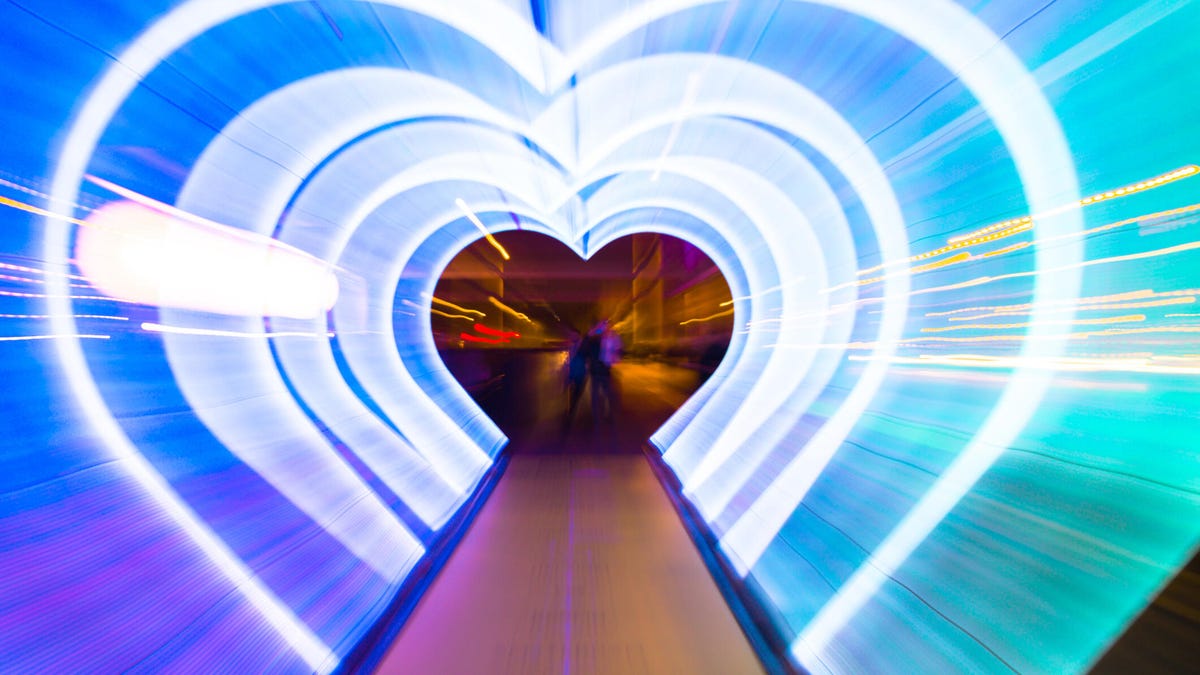 An image of a neon heart tunnel gettyimages-920513518