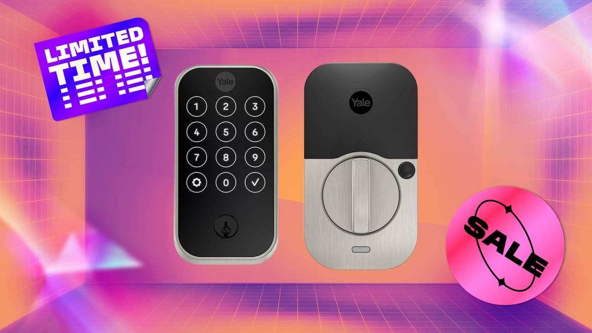 Both sides of the Yale Assure Smart Lock featured in the image. Beside the lock are words that read limited time and sale.