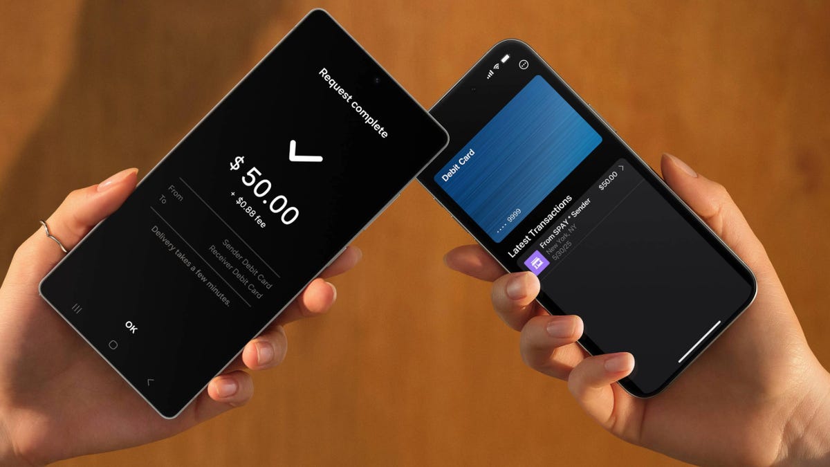 A Samsung phone transfers $50 to another phone by tapping