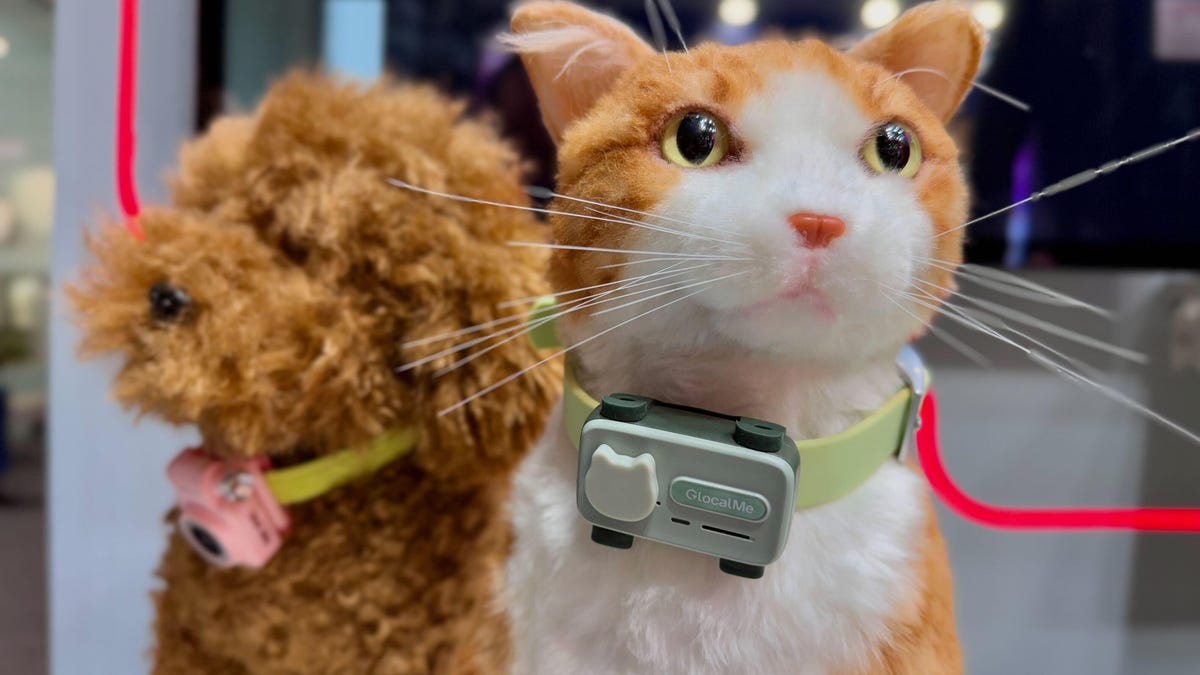 The PetPhone on a stuffed animal cat