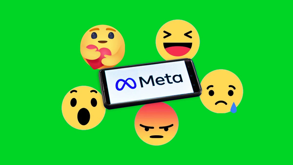 Meta logo with facebook reaction emojis
