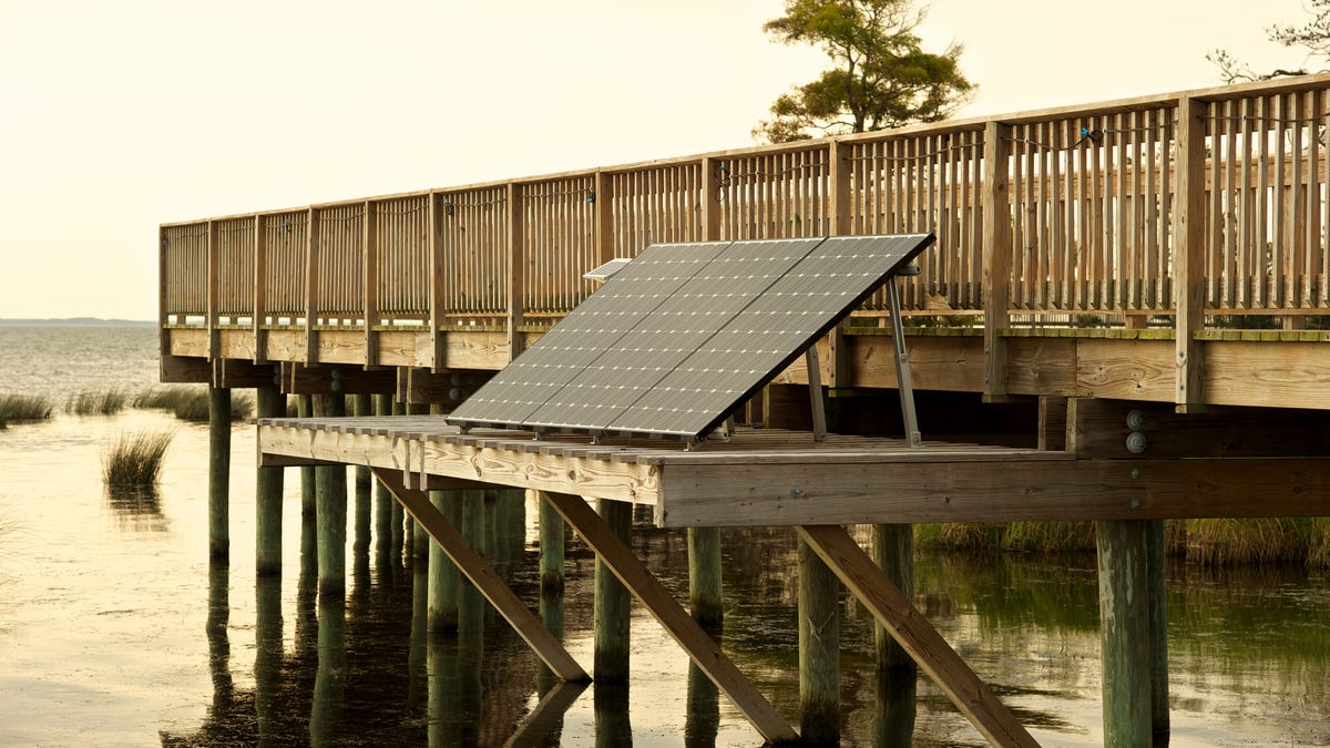 A solar panel on a dock