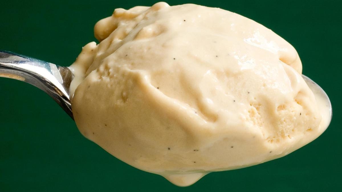 scoop of caramel ice cream on a spoon