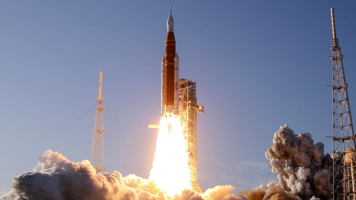 A spacecraft launch in progress.
