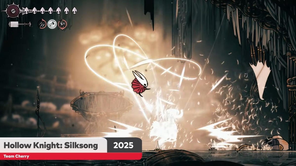 A screenshot of a video game montage in which the character attacks with bright blades.