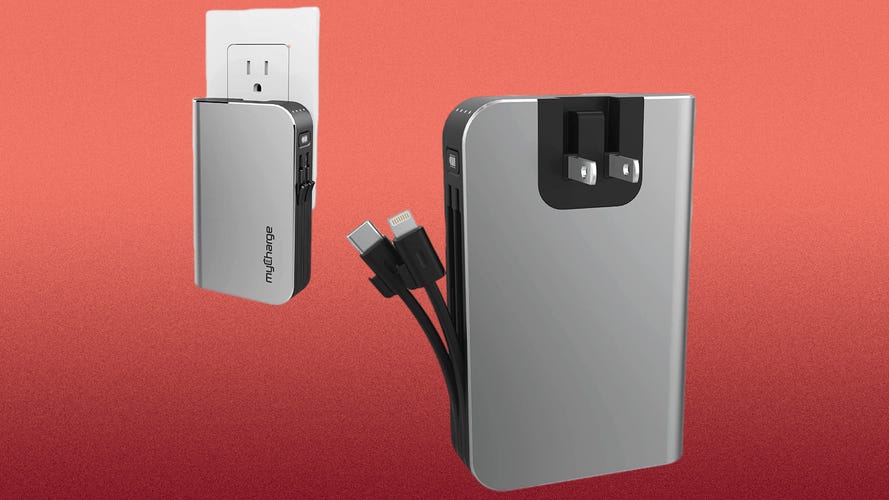 The myCharge Hub 4400 has integrated Lighting and USB-C cables