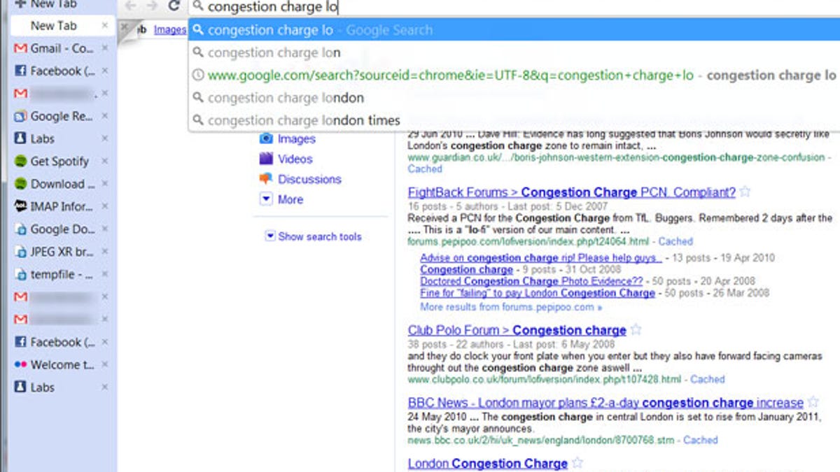 On Windows, Chrome's omnibox gets Google Instant results when enabled through about:labs.