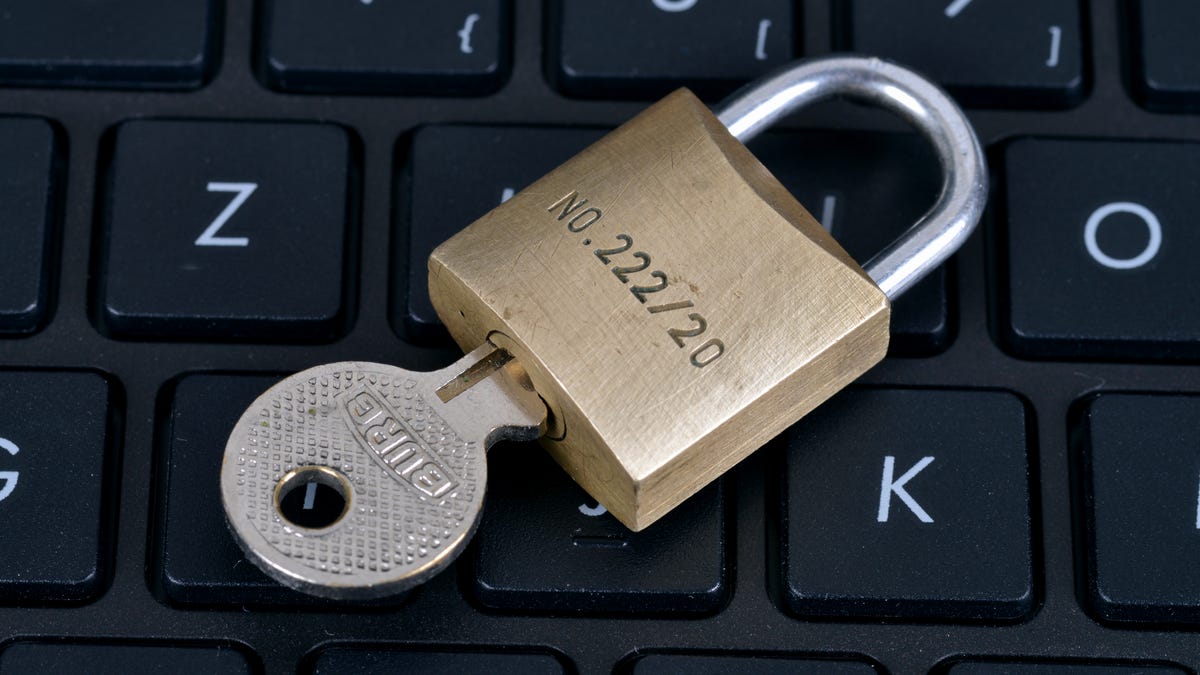 Padlock on a computer keyboard