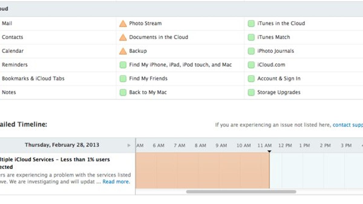Apple's iCloud status at 8:41 a.m. PT
