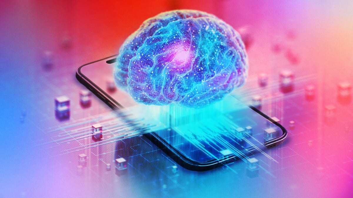 a human brain hologram floating above a smartphone
