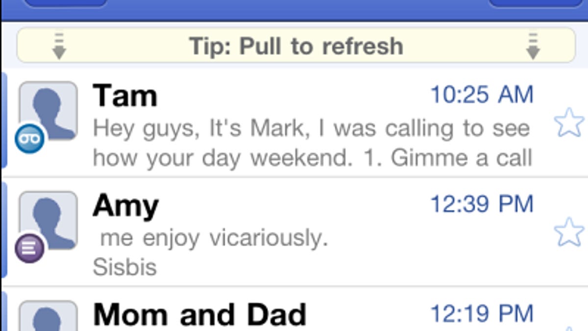 Google Voice for iPhone--inbox