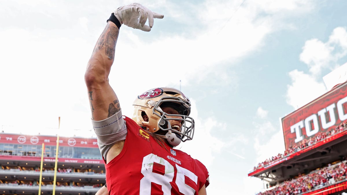 George Kittle of the San Francisco 49ers celebrates at Levi's Stadium.