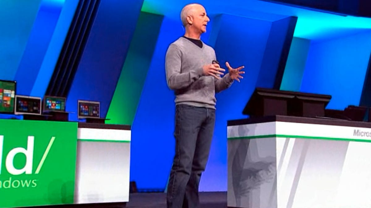 Steven Sinofsky, Microsoft's president of the Windows Division pitches attendees at the Build conference.