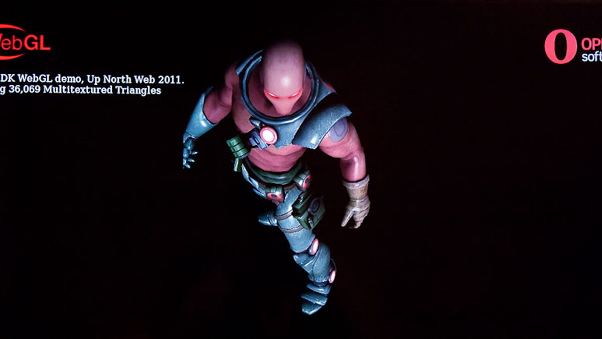 Opera showed this WebGL demonstration of a walking 3D figure at its Up North Web event. Opera 12 will support the WebGL technology for 3D graphics among other hardware-accelerated features.