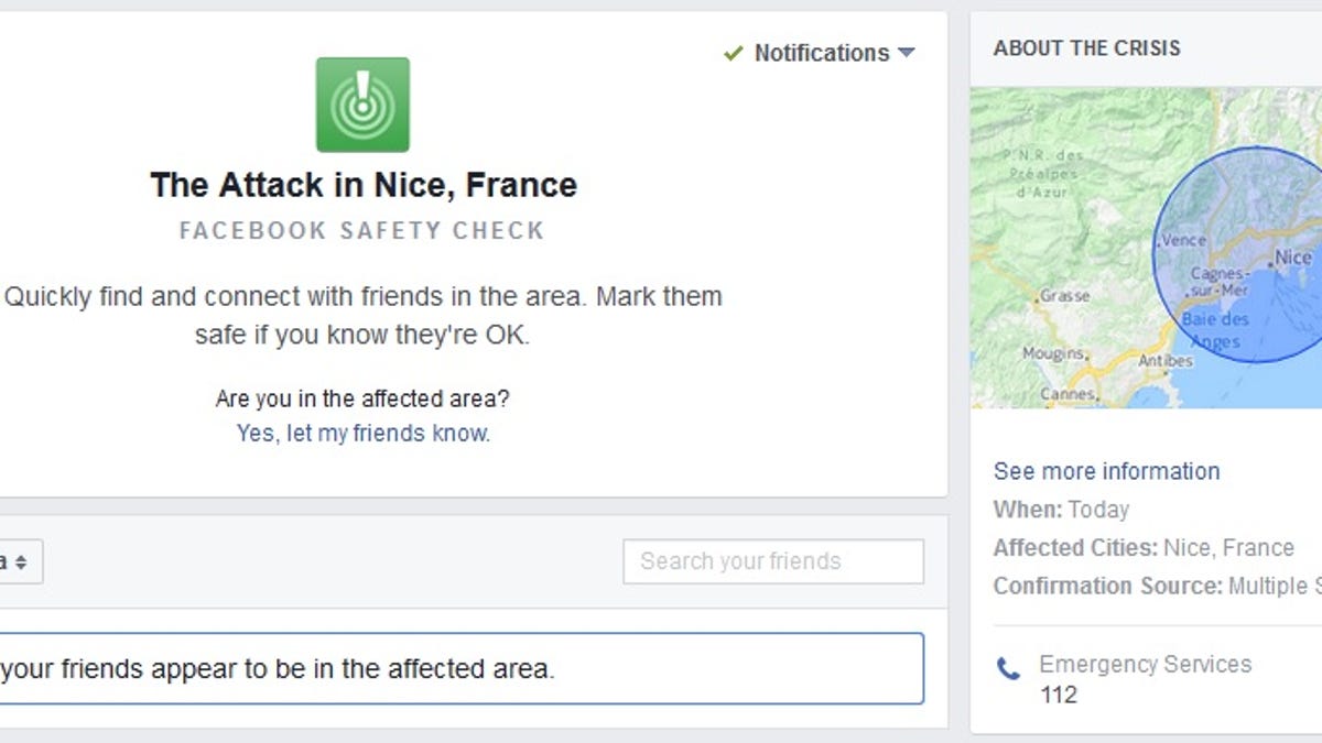 Facebook turns on its Safety Check tool after a truck kills dozens celebrating Bastille Day in Nice, France.