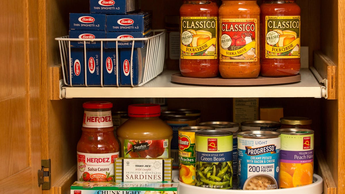 pantry ingredients in cupboard