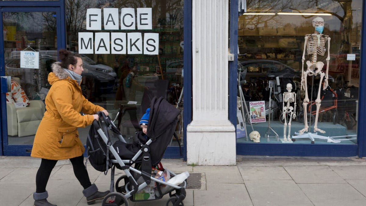 Face masks window display in London