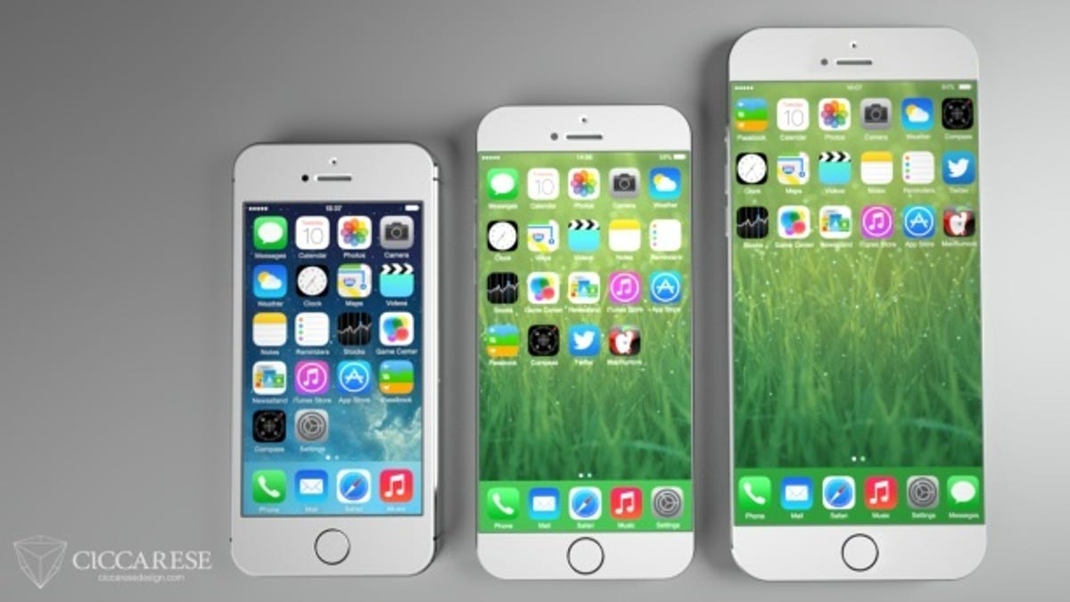 Mock-ups of larger iPhone 6 models with no side bezel.