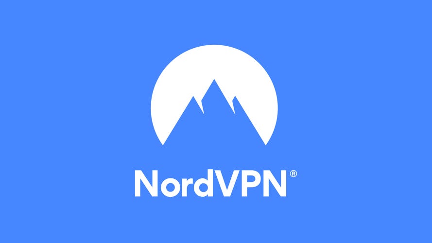 NordVPN logo on a bright blue background