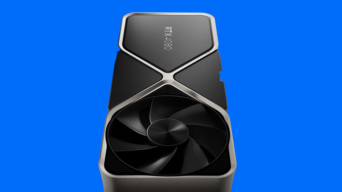 GeForce RTX 4080 rendered vertically pointing back