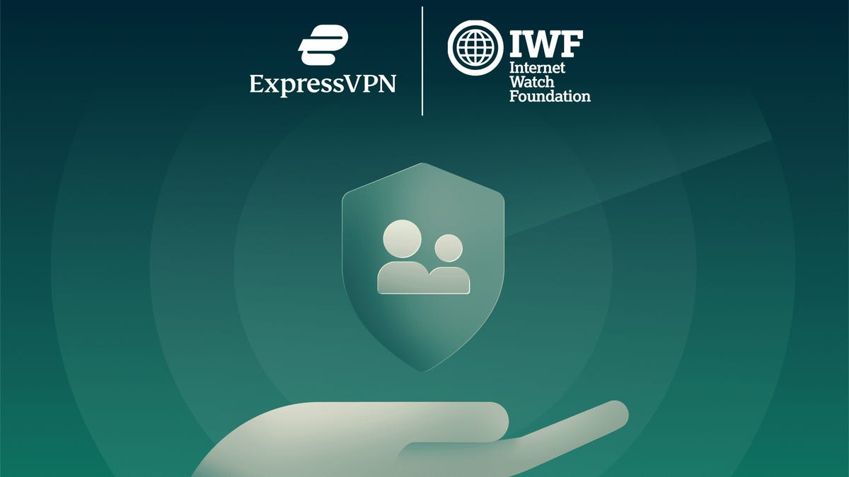 a green background with the ExpressVPN and IWF logos