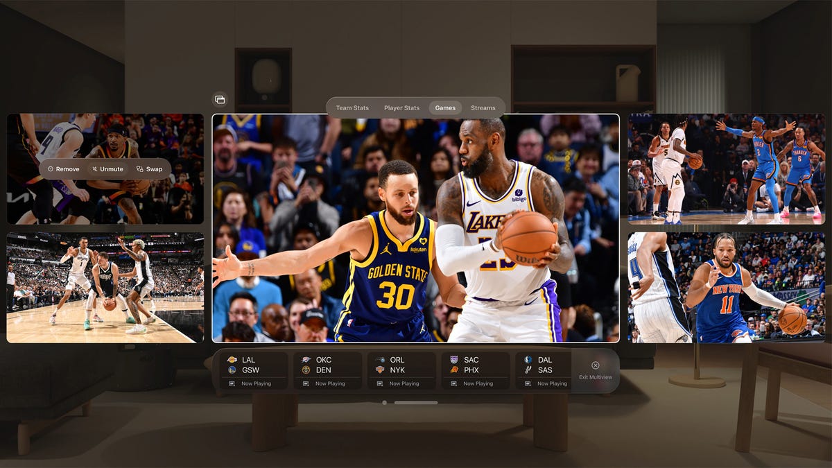 The NBA app open inside the Apple Vision Pro headset