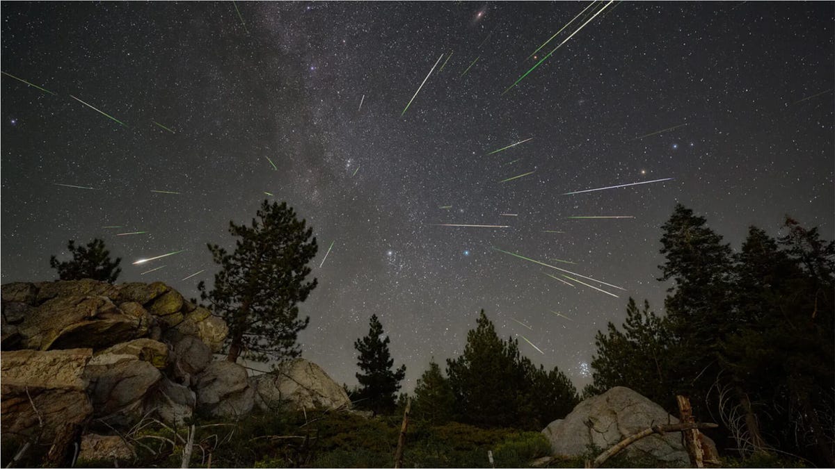 A photograph of meteors coming from its radiant
