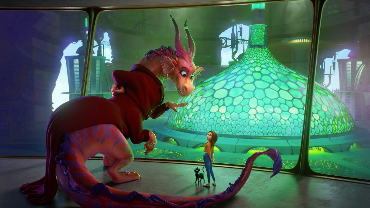 An animated dragon in the cartoon movie Luck.