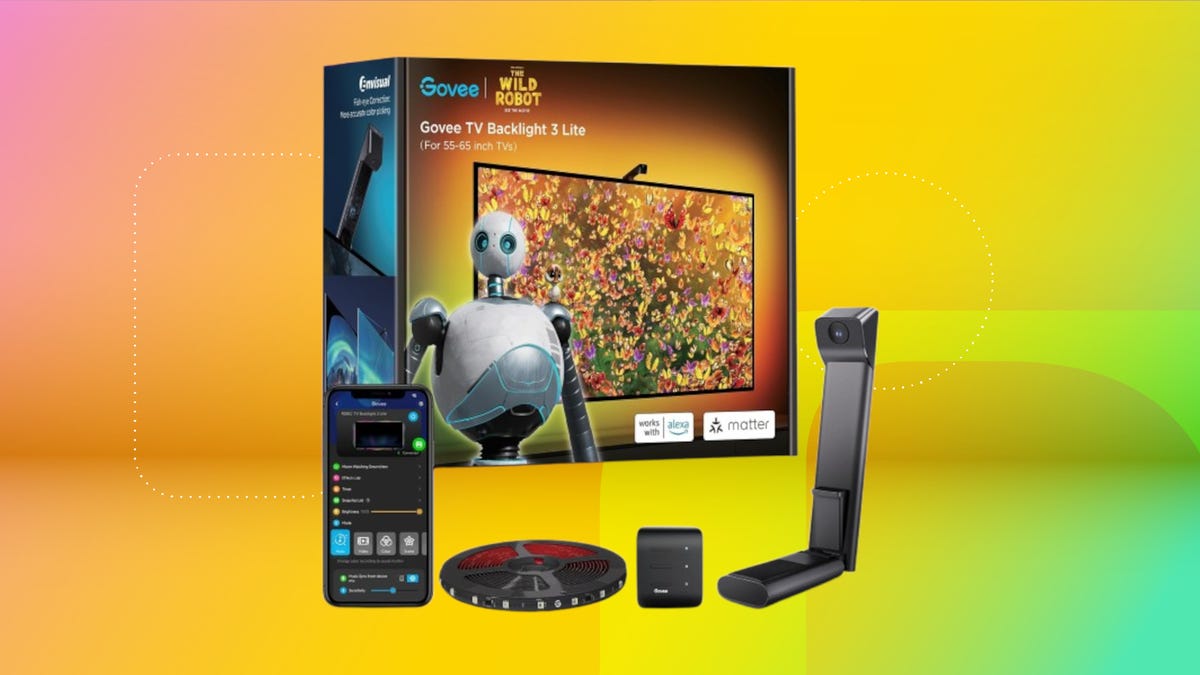 Shows the Govee TV backlight on a yellow background.