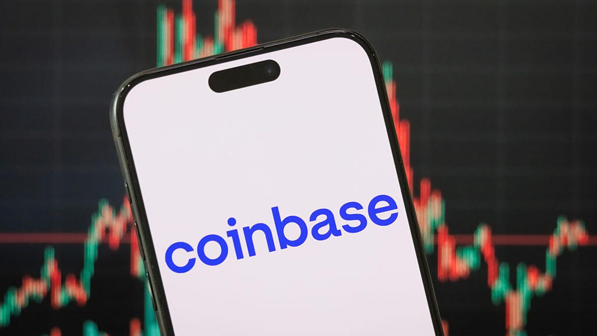 The coinbase logo on a smartphone