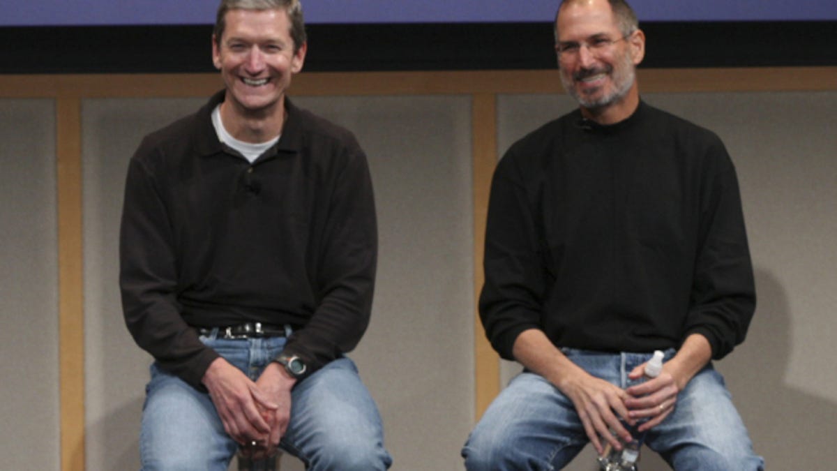 Apple CEO Tim Cook and the late Apple co-founder Steve Jobs.