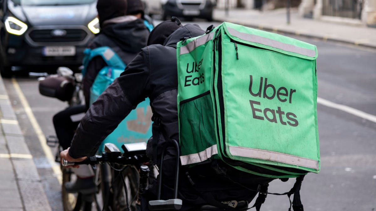 Uber Eats delivery person on a bike