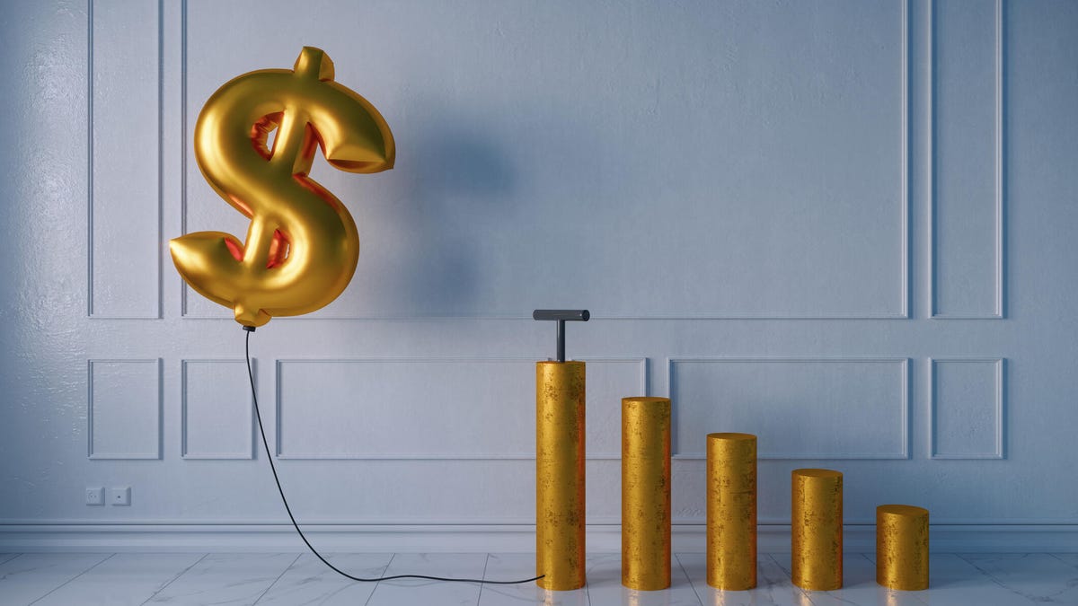 Inflated balloon dollar sign