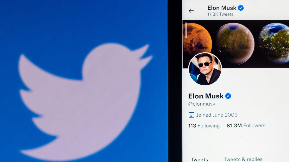 Photo illustration with Elon Musk's profile on Twitter