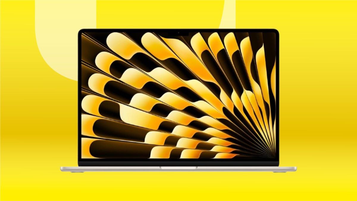 Apple M4 MacBook Air on a yellow background