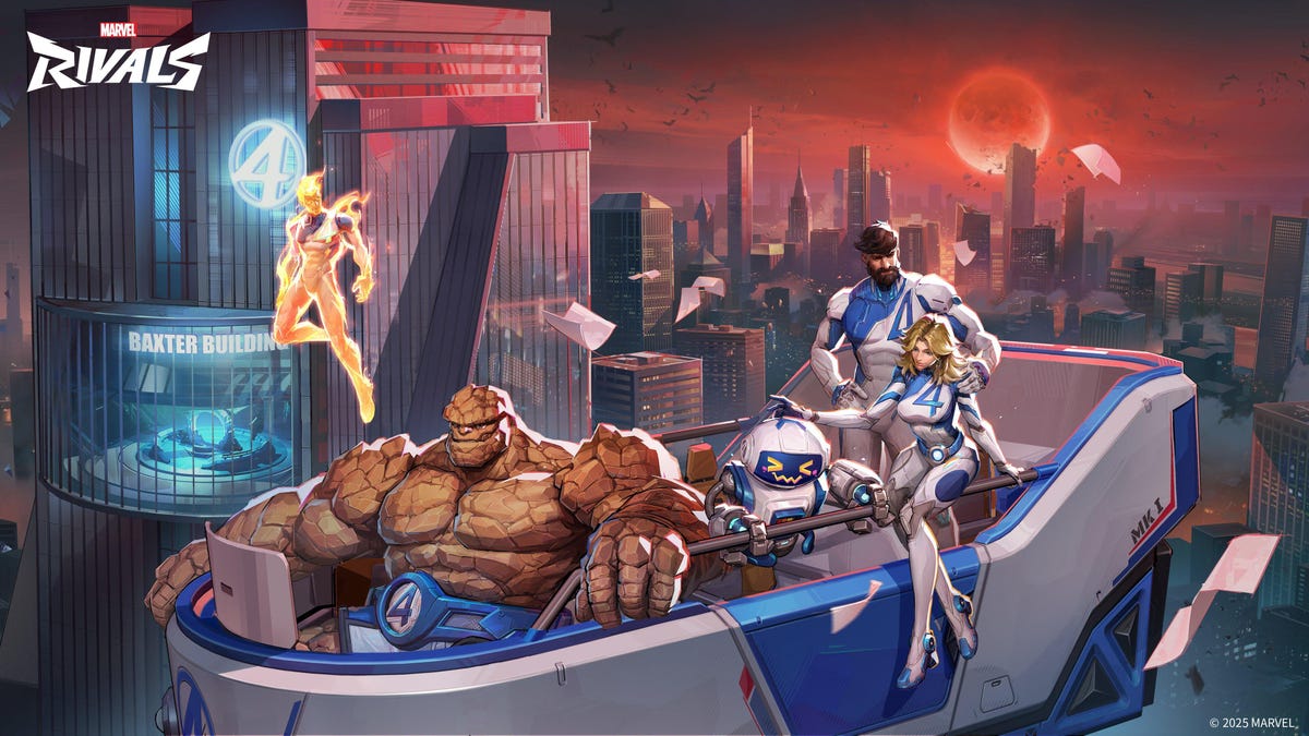 an image of the fantastic four riding in an air ship