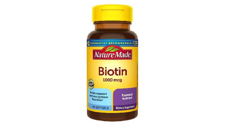 Bottle of biotin supplements