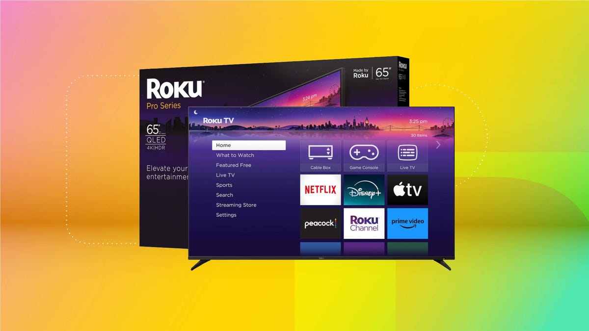 A TV and box against a yellow gradient CNET background.