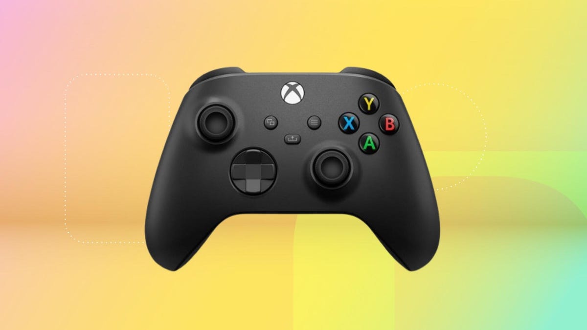 Xbox Wireless Controller in black on yellow background