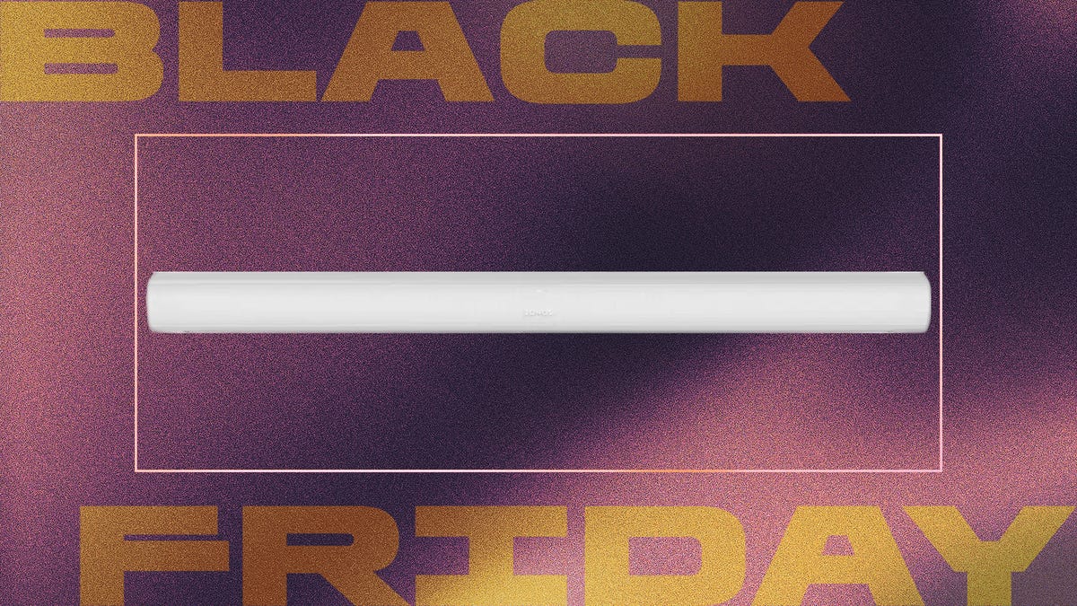 Shows the Sonos Arc on a purple background.