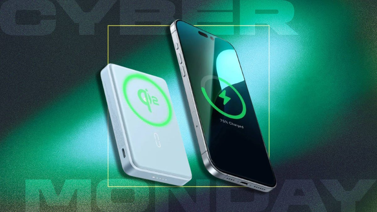 A wireless ESR battery pack on a CNET background.