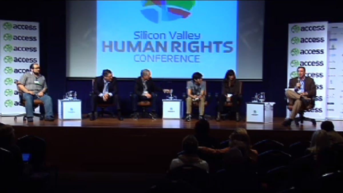 During a panel discussion today, YouTube's Victoria Grand, second from right, said the company fiercely debates what to do with titillating content including "man boob" videos.