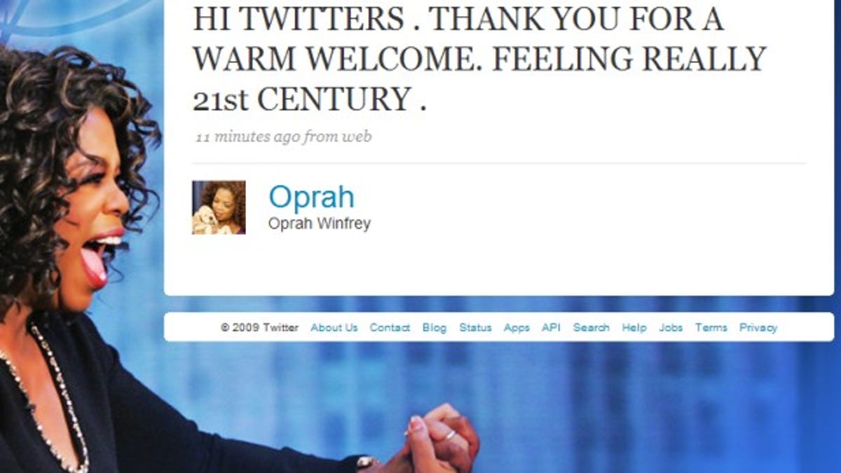 Oprah Winfrey joined the Twitterverse on Friday.