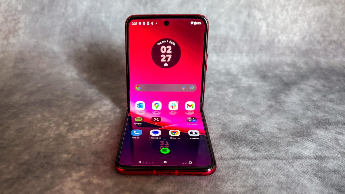 The Motorola Razr Plus bent halfway