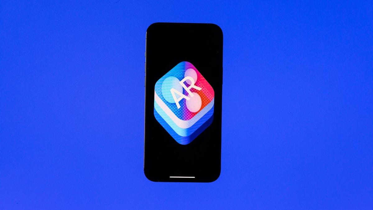 iPhone with AR logo on screen