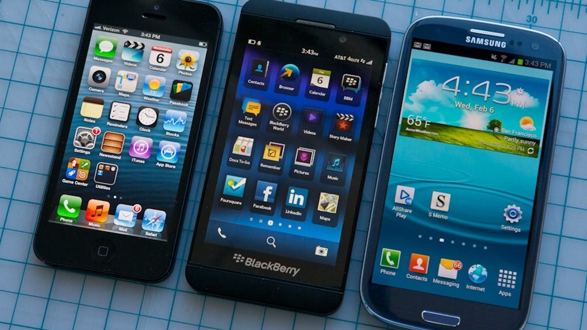 BlackBerry Z10, Samsung Galaxy S3, iPhone 5