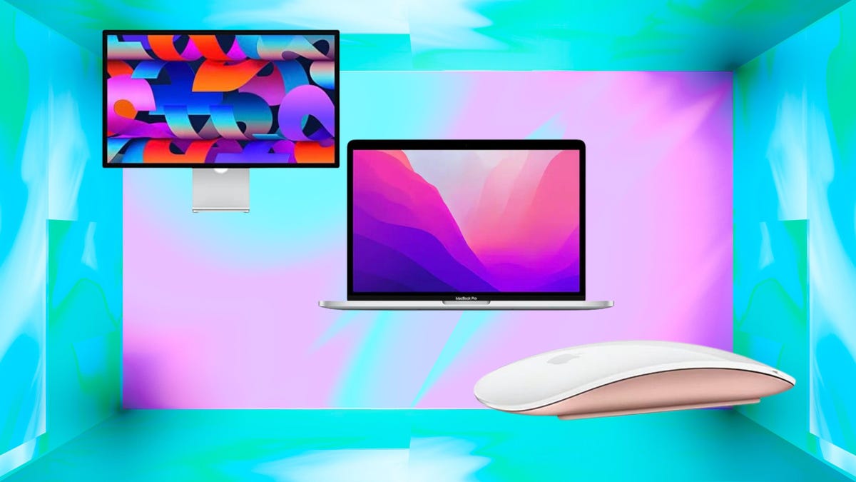 Apple monitor, laptop and mouse