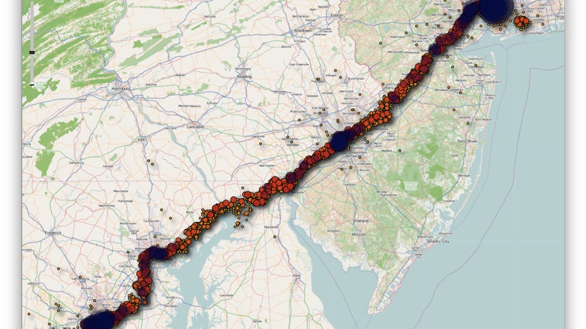 A map showing location tracking information from the iPhone.