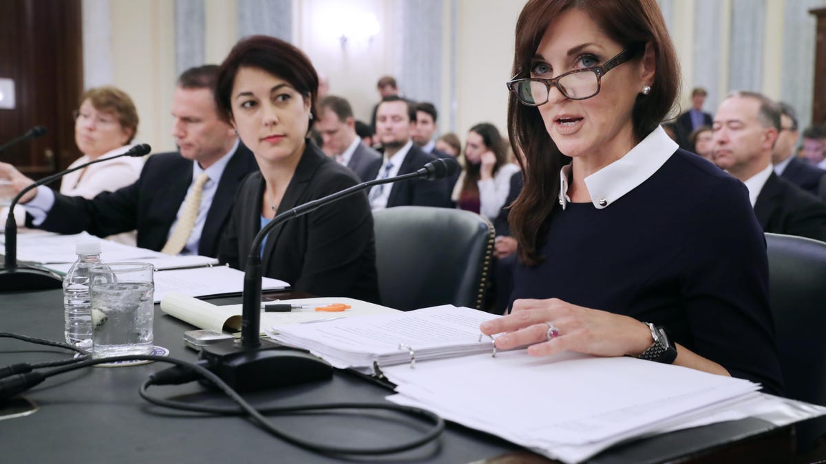 Center for Democracy & Technology CEO Nuala O'Connor, right, testifies Wednesday before the Senate Commerce, Science and Transportation Committee about consumer data privacy.