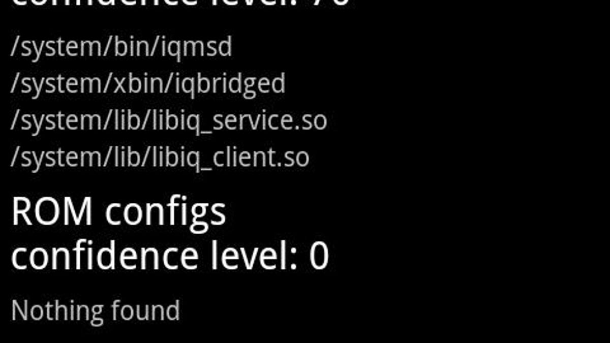 A screen capture of Voodoo Carrier IQ detector.